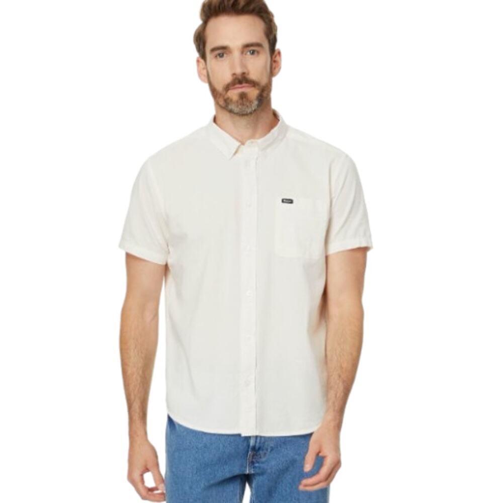 RVCA Men's That'll Do Dobby Short Sleeve Shirt XL Natural Tan Button Front NWT